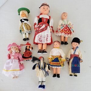 8 Czech Folklore Boy Girl Dolls 1950s 4"-12" Folk Czechoslovakian Ethnic Dress